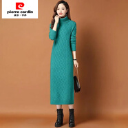 皮爾卡丹（pierre cardin）加厚加絨中長款過膝毛衣連衣裙女秋冬新款內(nèi)搭針織裙子打底衫外穿 孔藍(lán)色 加厚不加絨 M 建議90-110斤