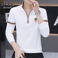 JEEP  SPIRIT吉普歐洲站男士2025秋冬季立領(lǐng)衛衣加絨高端時(shí)尚潮流半拉鏈上衣男 白色【春秋款】L2389 M 建議95-110斤