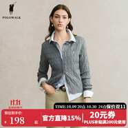 POLOWALK麻花針織開(kāi)衫女春秋季新款保羅女裝氣質(zhì)休閑絞花毛衣外套長(zhǎng)袖線衣 花灰色2 XL (170)