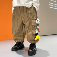 兒童休閑褲秋季寶寶卡通條紋燈芯絨褲子2025新款男童洋氣寬松長(cháng)褲 卡其色 90 cm