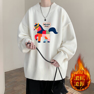 執琴之手毛衣男秋冬季寬松加絨加厚針織衫男青少年大碼學(xué)生內搭男毛線(xiàn)衣潮 M19013灰 加絨 5XL