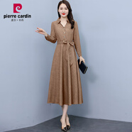 皮爾卡丹（pierre cardin）端莊大氣棉麻連衣裙2025新款春秋女裝超好看高貨長裙子 卡其色《今年流行時(shí)尚網(wǎng)紅/高級(jí) M