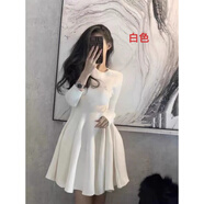 康美詩(shī)秋冬打底白針織裙女小個(gè)子A字短款毛衣裙包芯紗 白色 S