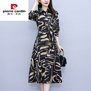 皮爾卡丹（pierre cardin）2025年秋季新款連衣裙氣質(zhì)大碼女裝胖mm收腰顯瘦長款長裙子 咖色 今年流行的輕奢品牌 2XL