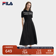 FILA 斐樂官方女裝連衣裙2025夏新款時尚休閑簡約修身短袖連身裙子 正黑色-BK XS 155/76A/XS