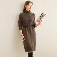 兔皇（TUHUANG）純羊毛高領(lǐng)針織直筒裙秋冬遮肉顯瘦可內搭保暖連衣裙TW69G9749