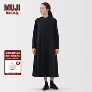 無(wú)印良品（MUJI）女式 法蘭絨 立領(lǐng)長(zhǎng)袖連衣裙女裝裙子純棉連身裙25年秋季 深藏青色 S (155/80A)