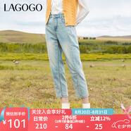 lagogo高腰水洗做舊復古牛仔褲女拉谷谷秋季新款小個(gè)子九分直筒褲 淺牛仔藍(N7) L 165/40