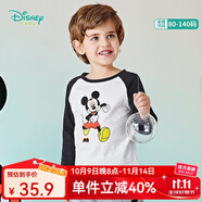 迪士尼寶寶（Disney Baby）迪士尼童裝男女童T恤撞色長(zhǎng)袖上衣兒童米奇米妮圓領(lǐng)衣服 黑色 4歲/身高110cm