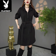 花花公子（PLAYBOY）原創(chuàng  )設計師款高貨秋冬歐版洋氣加厚連衣裙遮肉顯瘦連衣裙媽媽裝 064黑紫色 送運費險   2XL 126-135