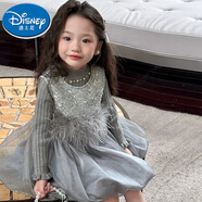 迪士尼（Disney）女童連衣裙加絨秋冬2025新款洋氣高定寶寶miu系小香風(fēng)背心公主裙 毛衣+裙子 120