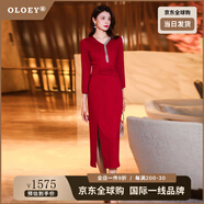OLOEY奢侈高檔品牌紅色連衣裙早春新款高級感氣質(zhì)顯瘦收腰裙子女春秋長 紅色 M 預(yù)售20天發(fā)出