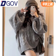 DGOV加厚版韓國V領(lǐng)麻花燈籠袖套頭毛衣女秋季新款慵懶寬松針織上衣 灰色【版】 S （80-95斤）