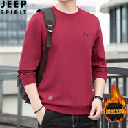 JEEP吉普衛衣男2025年秋冬季新款圓領(lǐng)棉質(zhì)大碼寬松套頭長(cháng)袖T恤男裝潮 紅色加絨款 2XL 建議165-180斤