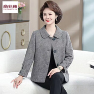 俞兆林2025新款媽媽秋裝毛呢外套短款洋氣50歲中老年女春秋翻領(lǐng)呢子上衣 灰色679 XL 建議105斤以下