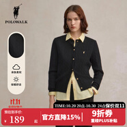 POLOWALK麻花針織開衫女春秋季新款保羅女裝氣質(zhì)休閑絞花毛衣外套長袖線衣 黑色【新款】 L (165)