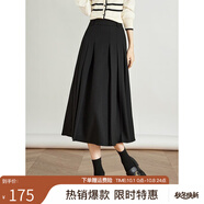 熙世界灰色百褶半身裙子女秋2025新款高腰顯瘦垂感a字西裝半裙 加厚 黑色-不配腰帶 M