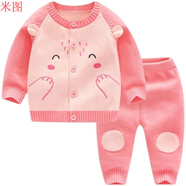 寶寶加嬰兒毛衣0-1歲開(kāi)衫嬰兒毛衣0-1歲開(kāi)衫絨加厚毛衣針織衫套裝男女小童嬰兒衣服棉紗外套秋冬打底衫 抱抱熊粉色 66 (適合0-3個(gè)月)