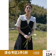 獨束大碼女裝法式甜美重工假兩件連衣裙夏季新款顯瘦裙子22DS2314 靜謐黑 L
