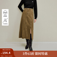 茵曼2025秋冬女裝新款復古毛邊開(kāi)叉水洗牛仔半身裙高腰顯瘦A字裙 深咖色 M