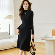 奢汐（Srcr）100%羊毛針織連衣裙女半高領(lǐng)內搭打底裙秋冬收腰顯瘦毛衣裙