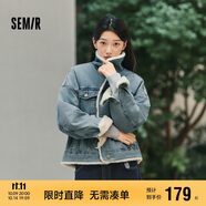 森馬（Semir）牛仔外套女拼接仿兔毛翻領(lǐng)寬松港風(fēng)冬季落肩夾棉夾克103724108001