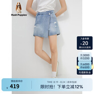 Hush Puppies暇步士女裝夏季做舊開(kāi)叉牛仔短裙 586丹寧藍 30