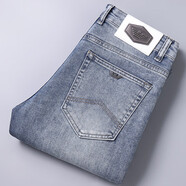 AX阿瑪尼2026春秋新款高端男牛仔褲修身彈力小腳褲純棉休閑褲 2079淺藍-2140 29 碼【2.2尺】