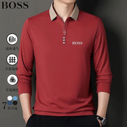 BOSS德國輕奢男士短袖T恤夏季商務(wù)休閑透氣翻領(lǐng)POLO衫男 輕奢888-紅色長(cháng)袖 4XL 建議185-200斤