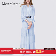 MeetMetro瑪依爾時(shí)尚高腰連衣裙2025夏新款氣質(zhì)顯瘦仙女裙蛋糕裙 淺藍 S
