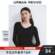 UR秋季新款女裝簡約基礎百搭休閑修身V領針織衫UWB940008 正黑 S