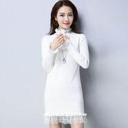 索宛亦（SUOWANYI）秋冬款2025新款修身中長款毛衣蕾絲下擺女韓版加厚百搭針織連衣裙 8844#白色 S 建議75-90斤穿