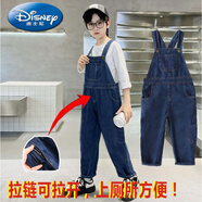迪士尼（Disney）男女童拉鏈背帶褲中大童炸街牛仔吊帶褲洋氣韓版休閑牛仔褲潮 3022深藍(lán)色牛仔背帶褲單件/帶拉 160 #/建議身高150-160cm 收藏加