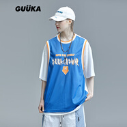 古由卡（GUUKA）潮牌拼接假兩件短袖t恤女25秋冬嘻哈情侶運動網(wǎng)眼透氣寬松五分袖 白色 M