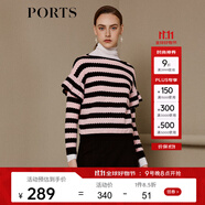 PORTS寶姿 新品女裝百搭條紋波浪邊落肩針織衫SN9K402AJKW002 黑-粉條紋 S