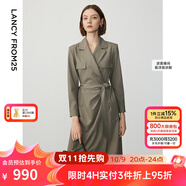 朗姿設計感ol風(fēng)氣質(zhì)顯瘦西裝裙冬季新款法式長(cháng)袖高級感連衣裙 卡其綠色 2XL
