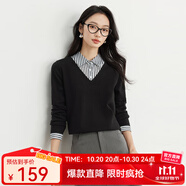 熙世界假兩件針織衫女士2025春季設(shè)計感長袖毛衣襯衫領(lǐng)打底衫上衣 黑色 M