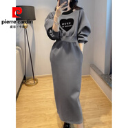皮爾卡丹（pierre cardin）灰色收腰衛衣連衣裙女2025超火秋季新款歐洲站減齡顯瘦時(shí)尚長(cháng)裙子 深灰色 L