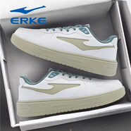 鴻星爾克（ERKE）男鞋空軍一號(hào)板鞋秋季新款皮面防水白色休閑鞋軟底學(xué)生官方運(yùn)動(dòng)鞋 微晶白/迷灰綠1298 39 【品牌直營(yíng)】