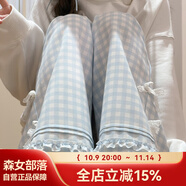 森女部落原創(chuàng)藍色格子休閑褲今年流行的新款褲子直筒褲2025年女裝 藍色常規(guī)版推薦身高158cm以上（單件） M