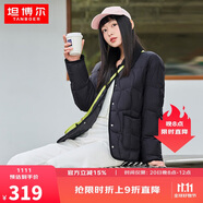 坦博爾羽絨服女短款翻領(lǐng)韓版寬松女士燈芯絨外套TD236266 黑色 155 