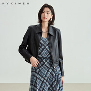 佧茜文（KAXIWEN）百搭PU皮外套2025秋季新款時尚摩登通勤翻領(lǐng)黑色上衣女黑色S