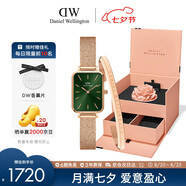丹尼爾惠靈頓（DanielWellington）DW女士手表小綠表方表+玫瑰金手鐲時(shí)尚首飾七夕送女友禮物445+003