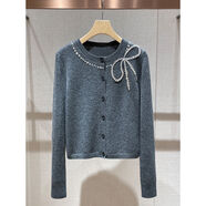 塔馳密司（touchmiss）重工輕奢亮鉆蝴蝶結針織開(kāi)衫長(cháng)袖小外套女2025早秋新款 黑色含羊毛起球不可避免 XL