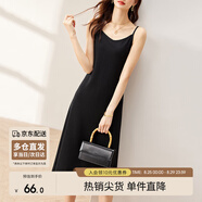 尚都比拉夏季吊帶連衣裙女士性感V領(lǐng)別致肌理感中長(zhǎng)款A(yù)字裙 黑色 M