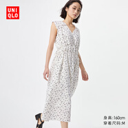 優(yōu)衣庫女裝棉質(zhì)印花打褶連衣裙無(wú)袖裙子度假碎花480629 01 乳白色 XS /150/76A