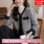 stylish dance國際一線(xiàn)奢侈品牌品牌女裝2025秋冬新款名媛小香風(fēng)粗花呢開(kāi)衫厚款 黑色 S 2碼