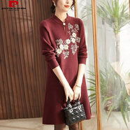 皮爾卡丹（pierre cardin）洋氣媽m媽冬裝高貴旗袍裝40歲寬松中老針織打底裙 酒紅色 M 105斤以?xún)?
                                         title=