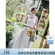 范思藍恩腰精裙系列 白色無(wú)袖吊帶連衣裙女夏法式領(lǐng)證小白裙2048 象牙白 M