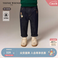Teenie Weenie小熊童裝25新款秋冬男寶寶寬松鎖色薄絨牛仔褲 牛仔色 100 cm